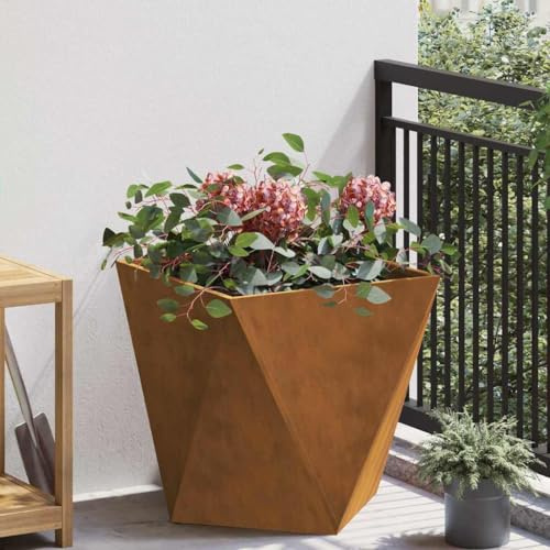 Hoopleep Pflanzkübel Rostig 50x50x50 cm, Wetterfeststahl Metall Garten Beet, quadratisch, groß, Outdoor Pflanzer für Blumen Gemüse Pflanzen