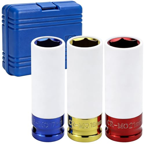 ELNLE Radmuttern Nuss Schlagschrauber Nüsse 1/2 zoll Steckschlüsselsatz Schoneinsätze 17mm 19mm 21mm Schlagnüsse set Cr-Mo Stahl, Radwechsel nüsse