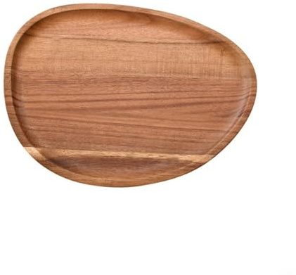 Plateau de service et assiette à dîner en bois de forme ovale irrégulière pour collations, fruits, desserts et Dim Sum, couleur bois naturel (20 x 28)