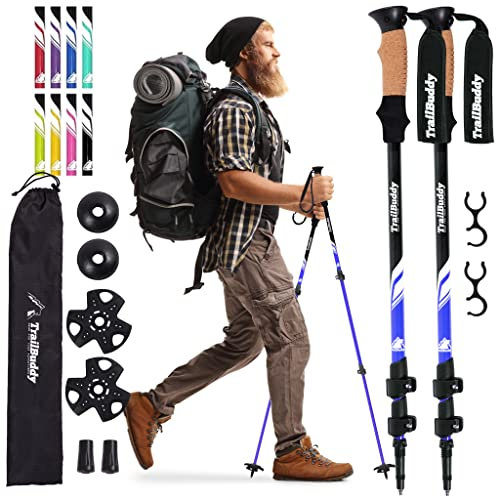 TrailBuddy Walking-Stöcke - Teleskop-Wanderstöcke für Damen & Herren - 62-137 cm - Ultraleichte Trekkingstöcke aus 7075 Aluminium - 1 Paar (Blau)