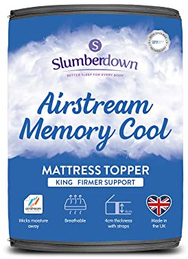 Slumberdown Memory Cool Mattress Topper Kingsize Bed - 4cm Breathable & Supportive Cooling Pad for Hot Sleepers | CoolMAX® Knit Cover, UK-Made, Non-Allergenic, Elasticated Straps (150 x 200cm)