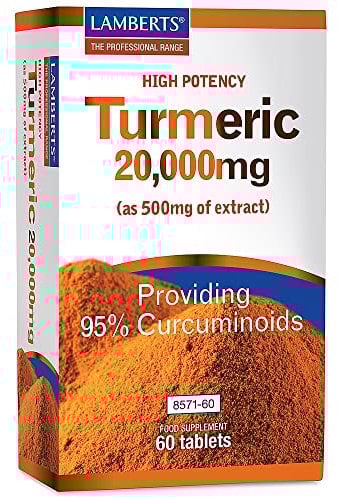 Lamberts Turmeric Tablets – High Potency 20,000mg Root Equivalent – Standardised 95% Curcumins – 60 Tablets
