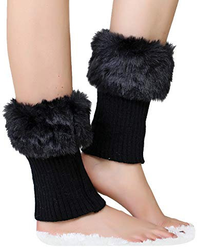 Beinstulpen Häkeln Damen Faux Pelz Stulpen Stricken Boot Manschette Beinwärmer Für Winter Schwarz