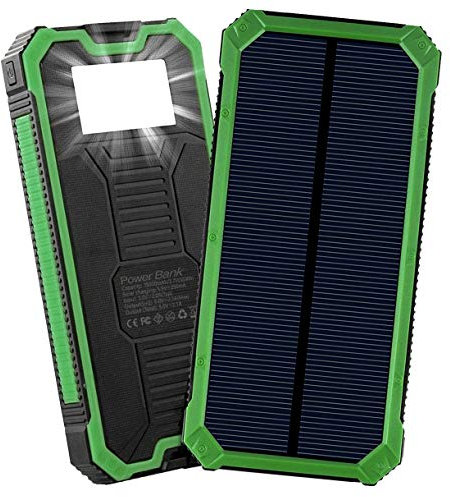 Chargeur Solaire Portable 15000 mAh avec 2 Ports USB, Chargeur de téléphone Portable avec 6 Lampes de Poche LED pour Smartphones (Vert)