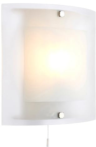 National Lighting Blaire Modern Clear & Frosted Glass Curved E14 LED Compatible Wall Light with Pull Cord Switch