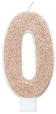 Unique Party 84970 84970-Glitz Rose Gold Number 0 Birthday Candle, Age 0