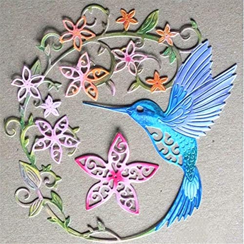 Letmefun Stanzschablonen aus Metall, Motiv: Kolibri, Schablonen, Blumenkranz, für Scrapbooking, Karten, Album, Prägung, Basteln, Stanzformen 2019