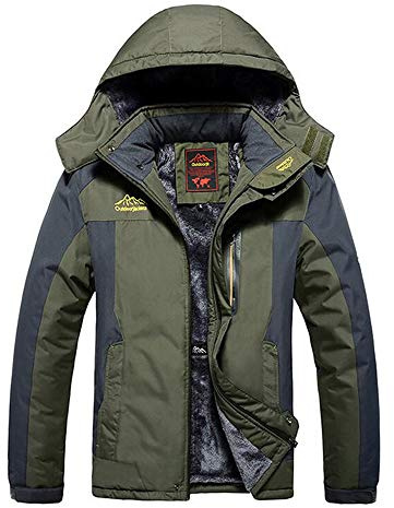 Treer Veste Imperméable pour Homme Blouson à Capuche, Grande Taill Hiver Chaude Coupe-Vent Manteau pour Montagne Randonnée Voyage Sports d'Extérieur Jogging Ski Camping (4XL,Vert)