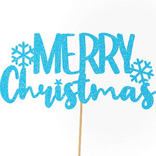 Cakeshop Christmas Glitter Cake Topper, Merry Christmas Cake Topper Decoration, Xmas Cake Topper - Double Sided 400gsm Glitter Card, Choice 14 of Colours and Loads of Styles (Baby Blue)