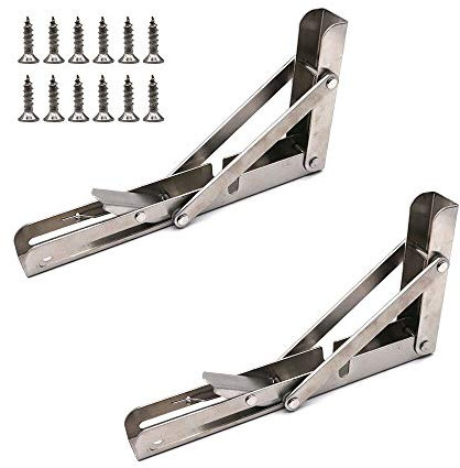 Set mit 2 NUZAMAS 8-Zoll-Klappregalhalterungen aus 304-Edelstahl zum Bau von Klappregalen, Tischen und Bänken für kleine Räume, Häuser, Wohnungen, Wäschereien, Wohnwagen und das Büro