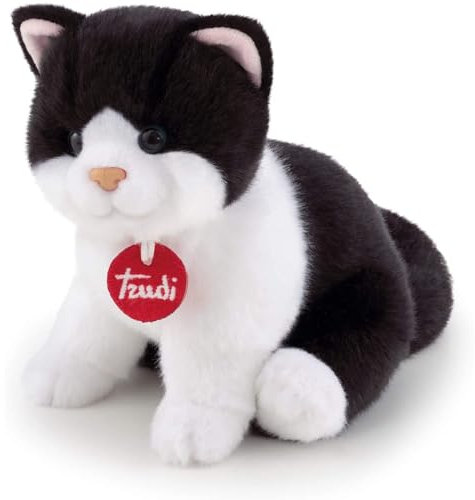 Trudi Gatto Brad bianco e nero Gatto peluche gioco, regalo di Natale e compleanno, riproduzione realistica | 16x19x22cm taglia S | Classici gatti peluche | modello 21040