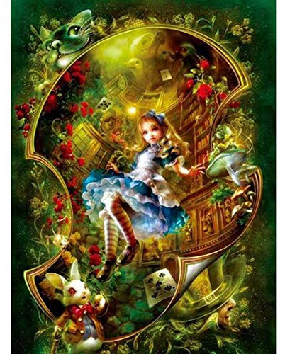 5D Diamantgemälde zum Selbermachen, Alice im Wunderland Poster mit Diamant Malerei Set für Erwachsene runde Diamant Edelstein Perlen Gemälde für Kinder perfekt für Heim Wanddekoration 30x40 cm