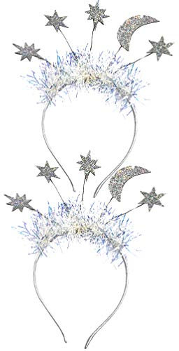 Amosfun 2 Stück Neujahrsstirnband Weihnachtskopf Bopper mit Mondstern Glitter 2021 Jahre Stirnband Neujahr Tiara Krone Haarreifen Haarschmuck für Weihnachten Silvester Party