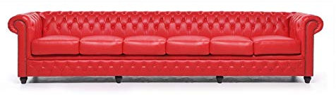 jvmoebel Designer Großes Rot 6 Sitzer Sofa Leder Textil Polster Sofas Couch Chesterfield
