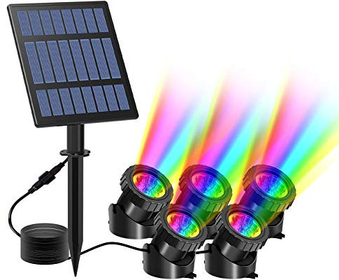 T-SUN Solar Teichbeleuchtung, RGB Solar Unterwasserstrahler LED Teich Licht Teichbeleuchtung mit IP68 wasserdicht, RGB-Farbwechsel Landschaftsscheinwerfer Gartenbeleuchtung für Garten, Patio, Baum