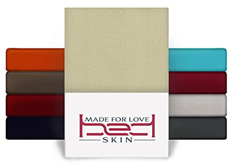 Bedskin Premium Topper Spannbettlaken 180x200 & 200x200 cm – 100% Baumwolle, Jersey Spannbetttuch, für Topper bis 10 cm Höhe (Beige)