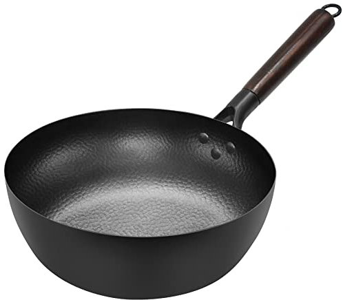 WACETOG Deep Frying Pan Nonstick Skillet 10 Inch Carbon Steel Wok to Fry Eggs Steak Pancakes Pan for Induction Cooktop Gas & Electric Stove Stir-Fry Pan with Removable Handle Flat Bottom