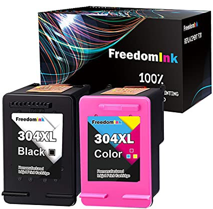 FreedomInk Wiederaufbereitet Tintenpatrone als Ersatz für HP 304 XL für Envy 5030 5010 5020 5032 5055 Deskjet 2630 2620 2622 2632 2633 2634 3720 3730 3733 3735 (1 Schwarz, 1 Farbe, 2er-Pack)