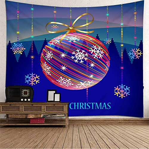Banemi Teppich Deko, Weihnachtskugel und Schneeflocke mit Merry Christmas Dunkelblau Polyester Wandbehang Mama 260X240cm
