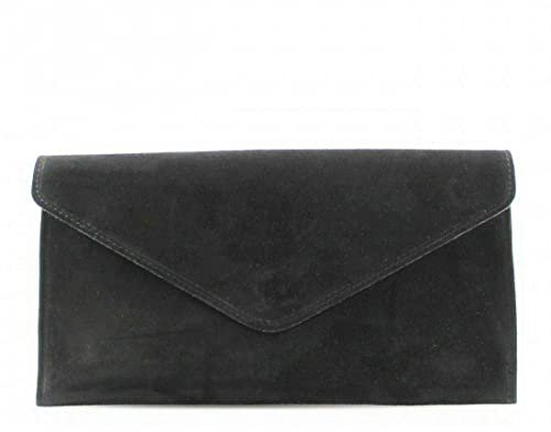 00 Women's Real Leather Envelope Clutch Evening Bag Ladies Suede Shoulder Handbag Metal Zip Closure Bag Ladies Party Handbag Women Hangout Shoulder Bag (Black)