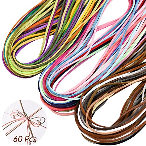 60Pcs Cordon Cuir Plat pour Bracelet Cordon en Cuir pour La Fabrication de Bijoux pour DIY Bracelet Collier Bijoux Artisanat 60 Couleurs 60m 3mm