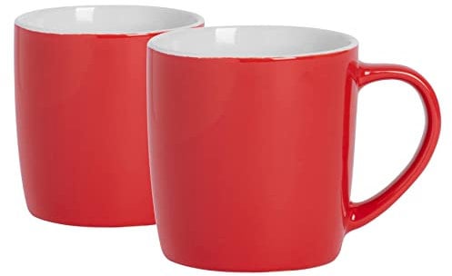 Argon Tableware Coloured Coffee Mugs - Red - 350ml - Pack of 2 - Gloss Ceramic Stoneware Tea Mugs Latte Cappuccino Cups Hot Chocolate Cups Colourful Mug Set with Handle