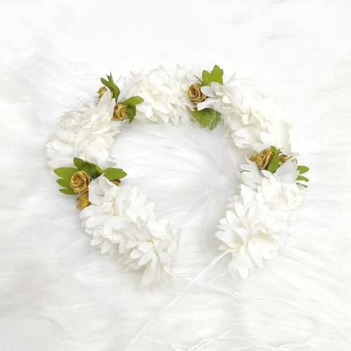 Traditioneller indischer Haarschmuck, weiße Gajra, künstliche Blume, Schmuck, handgefertigt, Veni-Tiara für Frauen, Party, Braut, Mehndi-Haarknoten, Aktiv (cremefarben)