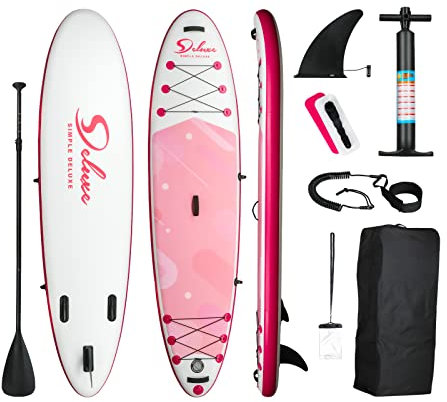 Simple Deluxe Premium SUP gonfiabile per tutti i livelli di abilità, tavola da paddle rosa per adulti e ragazzi, 3 m con accessori, tavola antiscivolo, borsa impermeabile, rosa