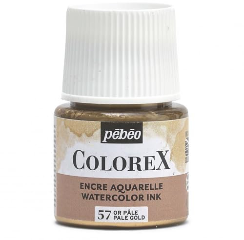 Pébéo - Inchiostro Colorex 45 ML Oro pallido - Colorex Inchiostro Acquerello Pébéo - Inchiostro dorato Rendering Velouté - Inchiostro da disegno multiuso per tutti i supporti - 45 ML - Oro pallido