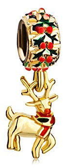LSxAB Gold Tone Christmas Reindeer Charm Compatible with Pandora Charms Bracelets