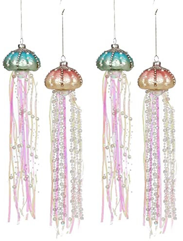4 x Weihnachts-Anhänger, Quallen, Kunststoff, Weihnachtsglas, Strand-Ornamente, Perlen-Anhänger für Zuhause, #1
