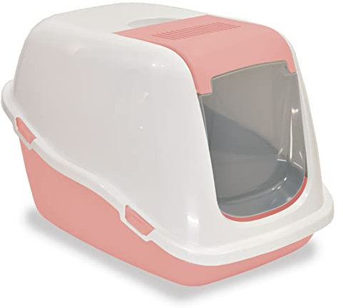 Ella Comfort Katzenklo mit Deckel. Plastik-Katzentoilette mit Luftfilter. Keine Ausbreitung von Geruch und Katzenstreu. Einfache Reinigung. 57 x 39 x 41 cm. Rosa