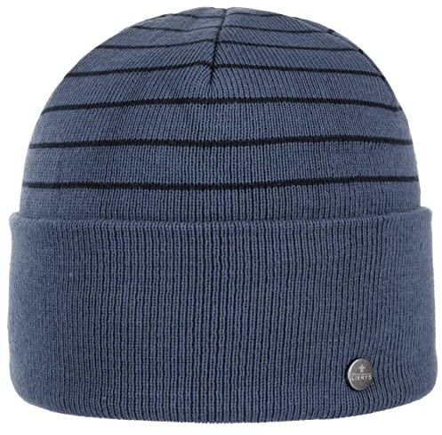 LIERYS Organic Cotton Umschlagmütze Beanie Stricklook Nachhaltige Baumwollmütze Unisex Herbst Winter blau One Size