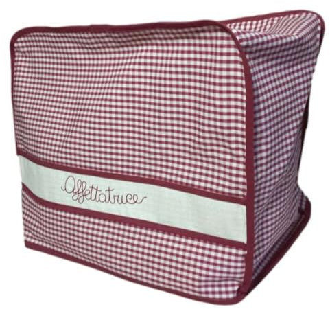 RICAMI FIORENTINI BALDI Copriaffettatrice Tessuto Cotone 100% Tinto in Filo con Ricamo. Misura Piccola cm 40x44x30. su Richiesta Misure Personalizzate. (Piccola, Rosso)