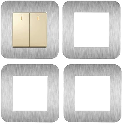 JEOPKO 4 Pcs Light Switch Surround Silver, Single Light Switch Surround Socket Switch Sticker Cover, Socket Stickers Decorations for Home, Living Room, Office. (PXWBDUKZMH4PCZKGTLSYS)