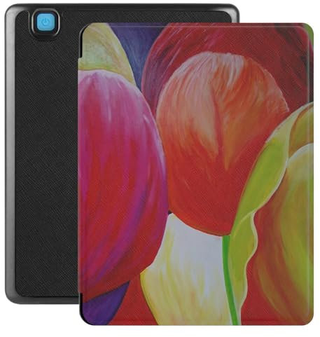 Lunso - Convient pour Kobo Aura H20 Edition 2 Housse (6.8 pouces) - Housse en cuir Vegan Saffiano - Tulipes