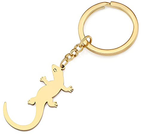YAYAKO Porte-clés Lézard en Acier Inoxydable Gecko Bijoux pour Femme Filles Charms Cadeaux Portefeuille Anneau Porte-clés Voiture (Plaqué Or)