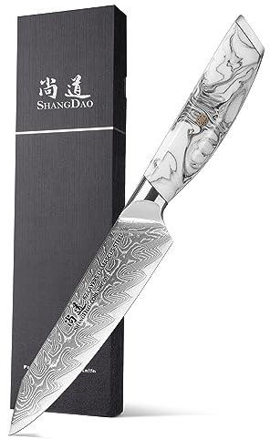 SHANGDAO Coltello multiuso da cucina 13 cm, coltelli affilati come rasoi per frutta e verdura, acciaio damasco forgiato con manico in resina