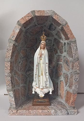 ArteSacraCaravaggio Höhle mit Statue der Madonna von Fatima, aus Granit, 37 x 26 cm, komplett handgefertigt, italienische Produktion