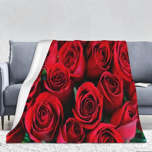 Couverture avec motif de roses rouges - Motif romantique 3D - Chaude - Impression florale moderne - Couverture confortable - Pour lit, canapé, bureau, voiture, voyage, camping (150 x 200 cm, B)