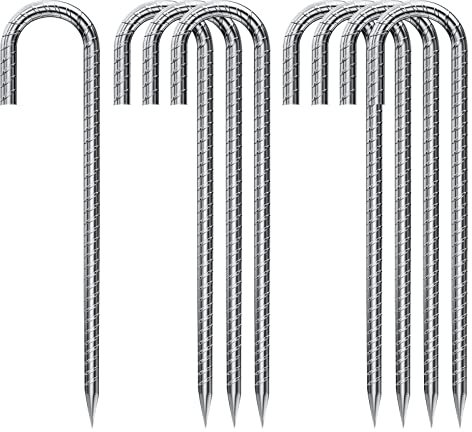 Bodenanker Trampolin,Schwerlast【J-Uförmige】 Metall 32cm Boden Heringe Erdnägel Verzinkt Erdspieß Bauanker Nagel Zeltnagel mit Meißelspitze am Ende, Zelt,Trampolin (4, Silber)