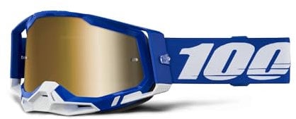 100% Racecraft 2 MX Offroad-Brille, Blau mit verspiegelten Goldgläsern