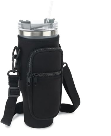 JAMAKALA Water Bottle Carrier Bag for Stanley Cup,40 oz,Water Bottle Bag with Adjustable Shoulder Hand Strap 2 Pocket for Climbing Cycling Hiking Travelling Activities