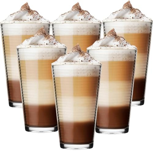VITEVER Latte Macchiato Gläser Set, 4 Kaffeegläser, Teegläser, Eiskaffee Gläser, Espressotassen für Cappuccino, Latte, Tee, EIS, Eistee, Bier