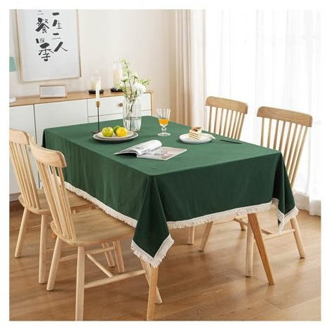 AMDXD Tischdecke 90x90CM, Einfarbig mit Quaste Tischtücher Baumwolle, Tischtuch Terrasse Tischdekoration Geeignet für Home Dekoration, Grün