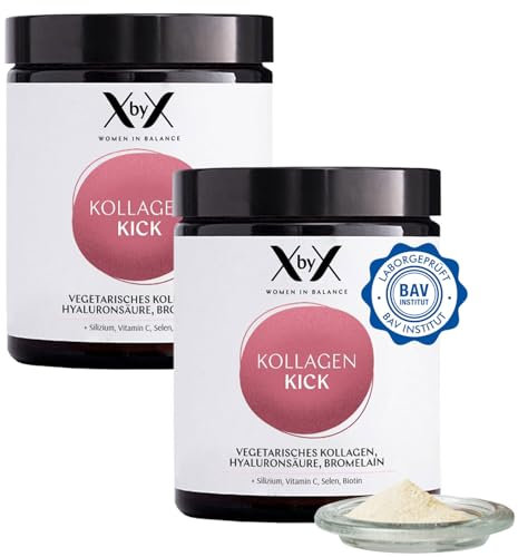 XbyX 2er Set Kollagen Kick 180 g | 90 Portionen | Vegetarisches Premium Kollagen Pulver aus Eierschalenmembran für Haut, Haare, Knochen, Muskeln, Nägel und Gelenke | Typ 1, 5 und 10 Kollagen