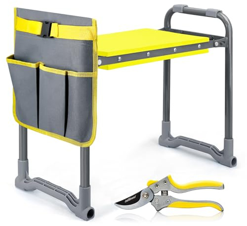 Jardineer Garten Kniebank klappbar, 2 in 1 Gartenhocker mit Werkzeugtasche & Gartenschere, Kniehocker Garten mit Aufstehhilfe & Eva-Schaumkissen, Kniebank für Gartenarbeit, bis 150 kg belastbar