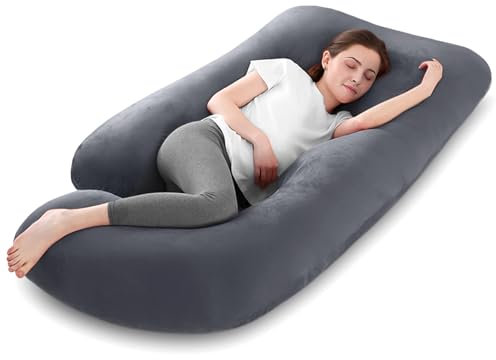Mozvvco Almohada de Embarazo, Almohada de Cuerpo Completo en Forma de J, Almohada Embarazada Grande, Almohada de Maternidad con Funda de Terciopelo Extraíble y Lavable (Morado Oscuro)