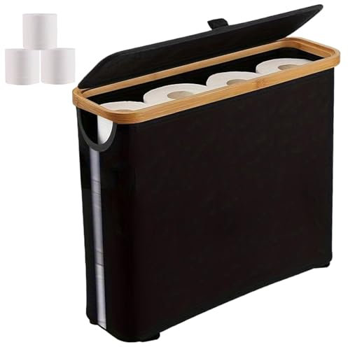 Poubelle à Papier Toilette, Rangement de Papier Toilette avec Couvercle, Rangement de Papier Toilette étanche, Support de Rangement de Papier Toilette Pliable avec fenêtre Visible, Noir