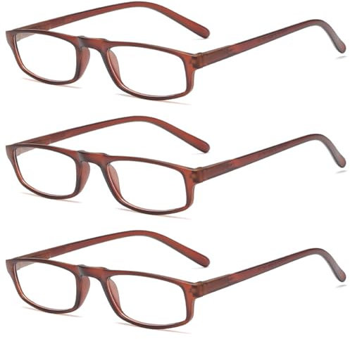 Lanomi 3er Pack Schmal Lesebrille Herren Damen Blaulichtfilter Lesehilfe Rechteckig Sehhilfe Federscharniere Anti Blaulicht Brille mit Sehstärke 3 Stück Braun Lesebrillen 1.5